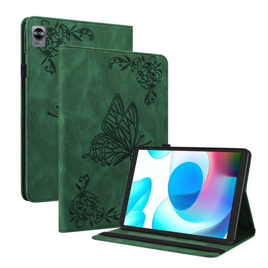 For Realme Pad Mini Butterfly Flower Embossed Leather Tablet Case(Green) by bashfashion