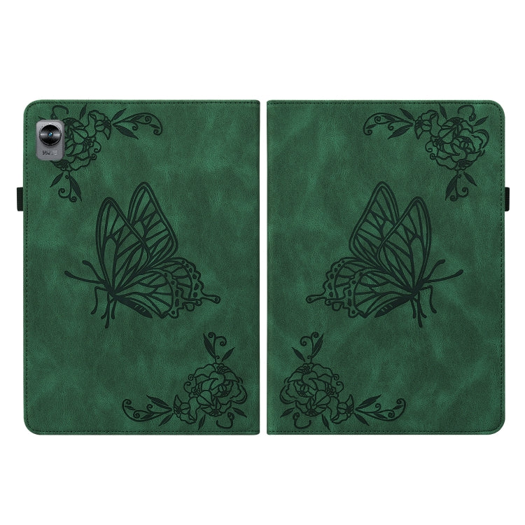 For Realme Pad Mini Butterfly Flower Embossed Leather Tablet Case(Green) by bashfashion