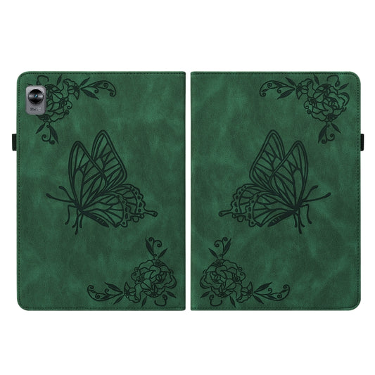 For Realme Pad Mini Butterfly Flower Embossed Leather Tablet Case(Green) by bashfashion