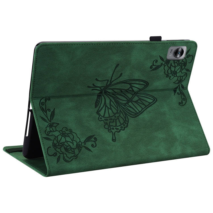 For Realme Pad Mini Butterfly Flower Embossed Leather Tablet Case(Green) by bashfashion