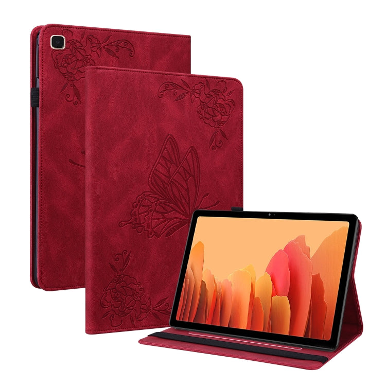 For Samsung Galaxy Tab A7 10.4 2020 SM-T500/T505 Butterfly Flower Embossed Leather Tablet Case(Red) by bashfashion