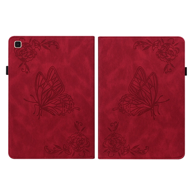 For Samsung Galaxy Tab A7 10.4 2020 SM-T500/T505 Butterfly Flower Embossed Leather Tablet Case(Red) by bashfashion