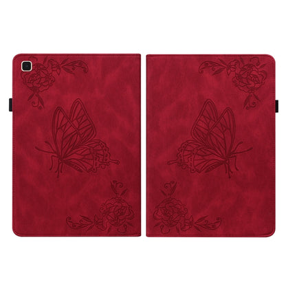 For Samsung Galaxy Tab A7 10.4 2020 SM-T500/T505 Butterfly Flower Embossed Leather Tablet Case(Red) by bashfashion