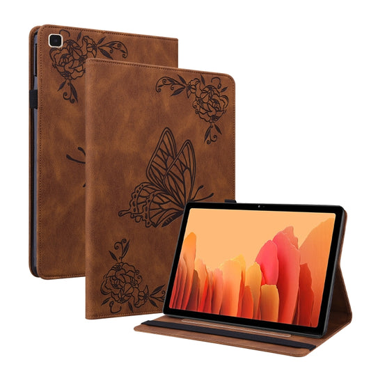 For Samsung Galaxy Tab A7 10.4 2020 SM-T500/T505 Butterfly Flower Embossed Leather Tablet Case(Brown) by bashfashion