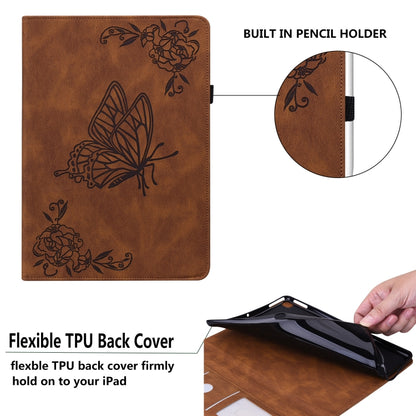 For Samsung Galaxy Tab A7 10.4 2020 SM-T500/T505 Butterfly Flower Embossed Leather Tablet Case(Brown) by bashfashion