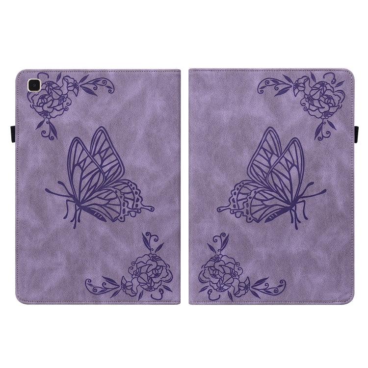 For Samsung Galaxy Tab A7 10.4 2020 SM-T500/T505 Butterfly Flower Embossed Leather Tablet Case(Purple) by bashfashion