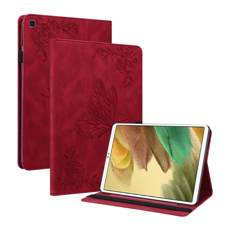 For Samsung Galaxy Tab A7 Lite T220/T225 Butterfly Flower Embossed Leather Tablet Case(Red) by bashfashion