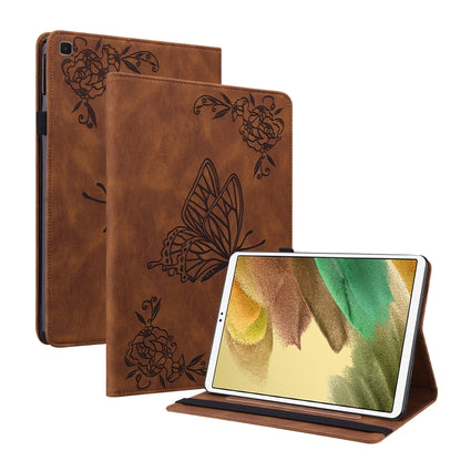 For Samsung Galaxy Tab A7 Lite T220/T225 Butterfly Flower Embossed Leather Tablet Case(Brown) by bashfashion