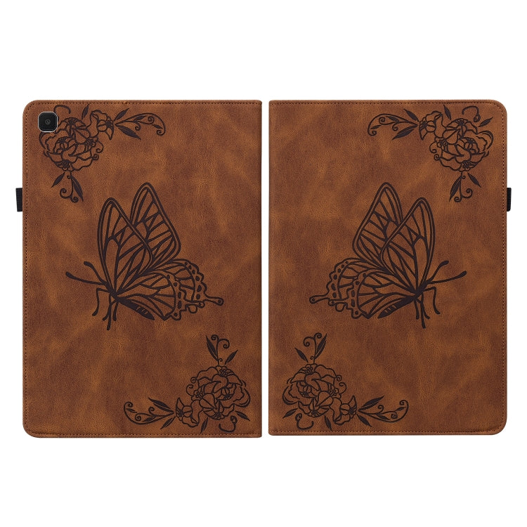 For Samsung Galaxy Tab A7 Lite T220/T225 Butterfly Flower Embossed Leather Tablet Case(Brown) by bashfashion