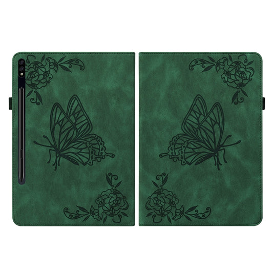 For Samsung Galaxy Tab S7 11 inch T870/SM-T875 Butterfly Flower Embossed Leather Tablet Case(Green) by bashfashion