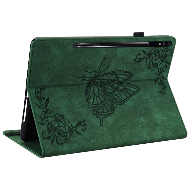 For Samsung Galaxy Tab S7 11 inch T870/SM-T875 Butterfly Flower Embossed Leather Tablet Case(Green) by bashfashion