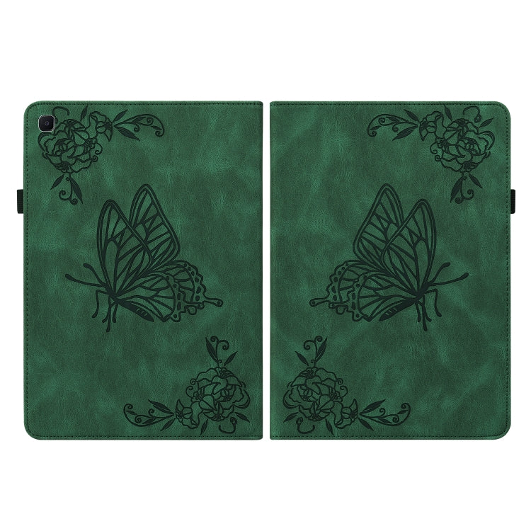 For Samsung Tab S6 Lite SM-P610/SM-P615 Butterfly Flower Embossed Leather Tablet Case(Green) by bashfashion