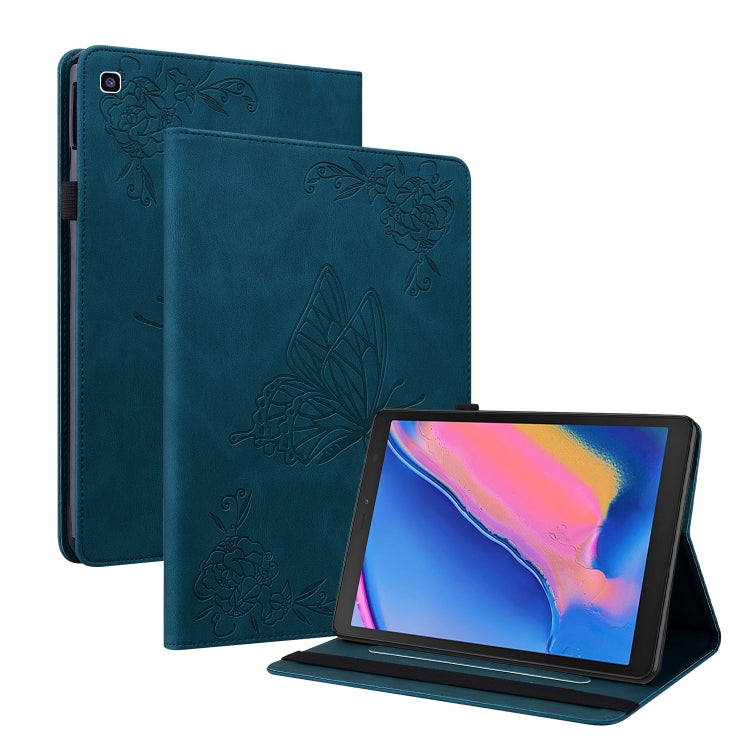 For Samsung Tab A 8.0 2019 T290/T295/T297 Butterfly Flower Embossed Leather Tablet Case(Blue) by bashfashion