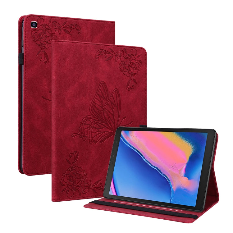 For Samsung Tab A 8.0 2019 T290/T295/T297 Butterfly Flower Embossed Leather Tablet Case(Red) by bashfashion