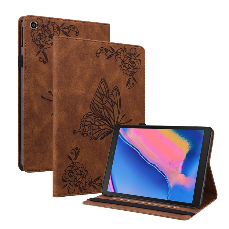 For Samsung Tab A 8.0 2019 T290/T295/T297 Butterfly Flower Embossed Leather Tablet Case(Brown) by bashfashion