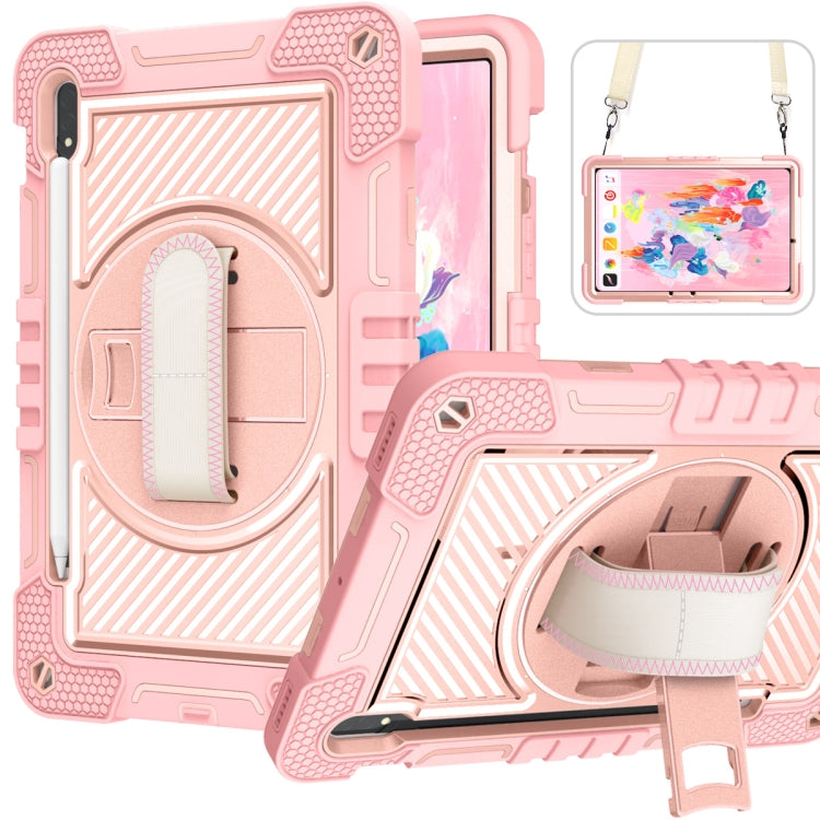 For Samsung Galaxy Tab S7 / S8 360 Degree Rotation Contrast Color Silicone+PC Tablet Case(Rose Gold) by bashfashion