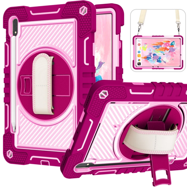 For Samsung Galaxy Tab S7 / S8 360 Degree Rotation Contrast Color Silicone+PC Tablet Case(Rose Red+Pink) by bashfashion