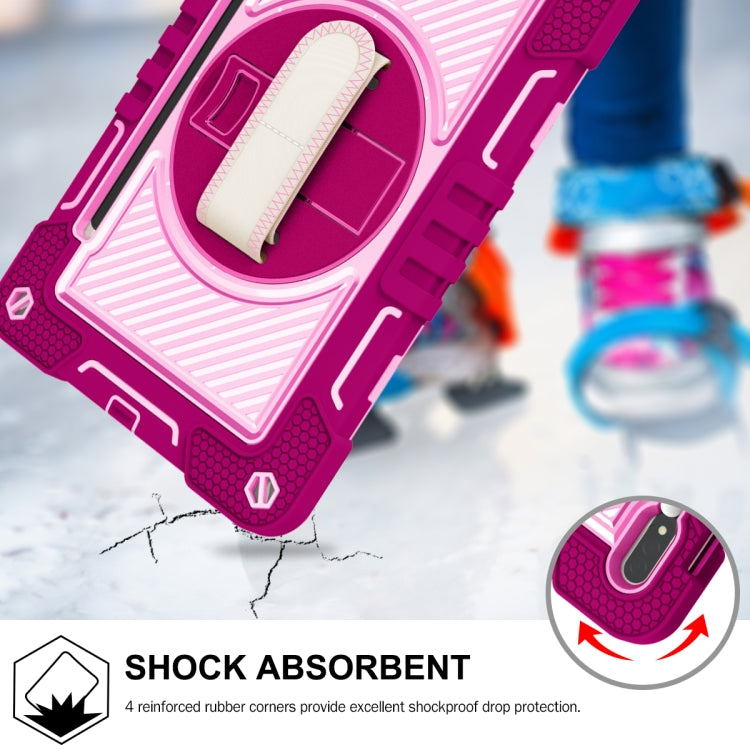 For Samsung Galaxy Tab S7 / S8 360 Degree Rotation Contrast Color Silicone+PC Tablet Case(Rose Red+Pink) by bashfashion