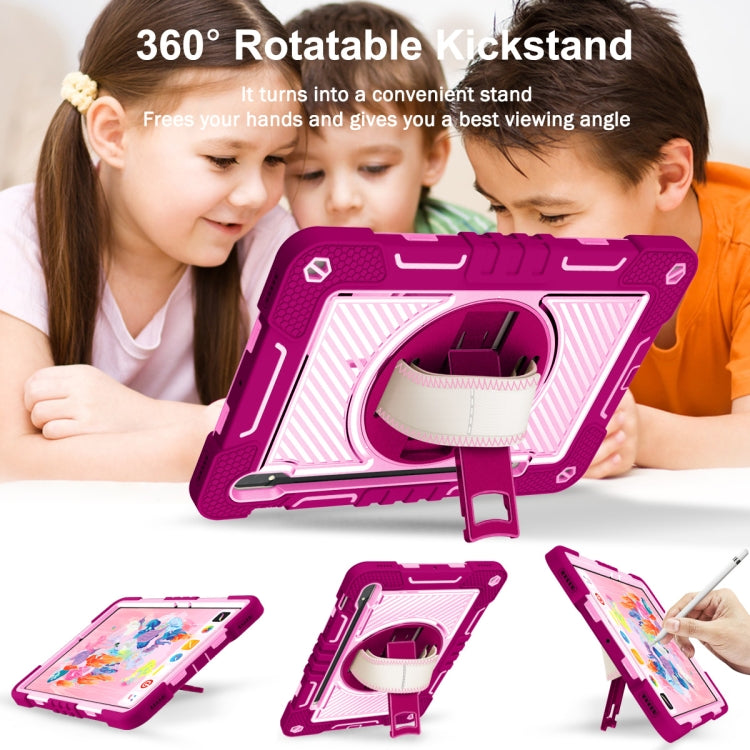 For Samsung Galaxy Tab S7 / S8 360 Degree Rotation Contrast Color Silicone+PC Tablet Case(Rose Red+Pink) by bashfashion