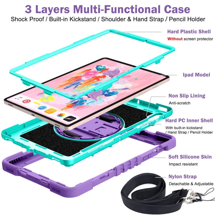 For Samsung Galaxy Tab S7 / S8 360 Degree Rotation Contrast Color Silicone+PC Tablet Case(Purple+Mint Green) by bashfashion