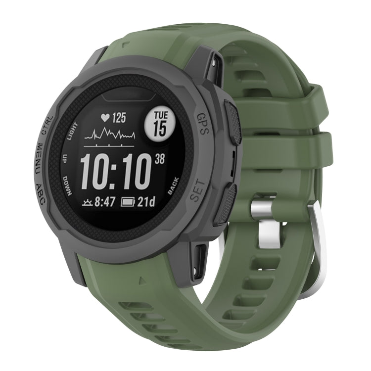 For Garmin Instinct 2S Silicone Stainless Steel Buckle Watch Band(Dark Green) by bashfashion