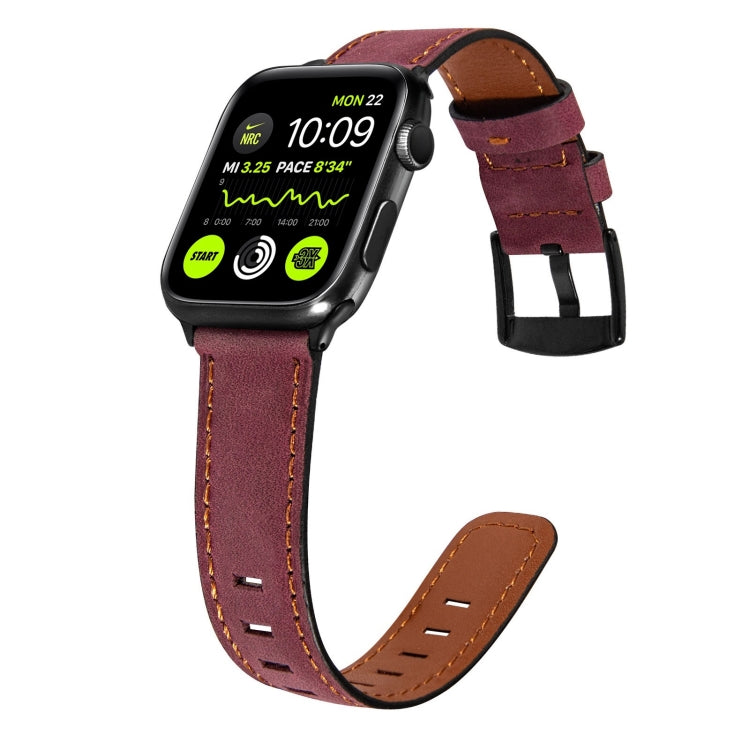 Retro Leather Watch Band For Apple Watch Ultra 49mm&Watch Ultra 2 49mm / Series 9&8&7 45mm / SE 3&SE 2&6&SE&5&4 44mm / 3&2&1 42mm(Wine Red) by bashfashion