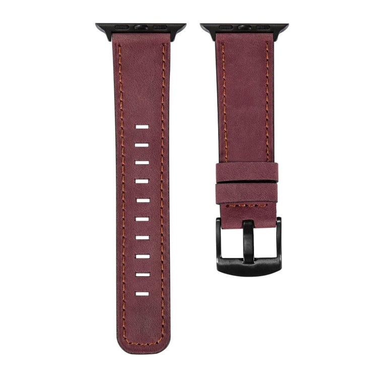 Retro Leather Watch Band For Apple Watch Ultra 49mm&Watch Ultra 2 49mm / Series 9&8&7 45mm / SE 3&SE 2&6&SE&5&4 44mm / 3&2&1 42mm(Wine Red) by bashfashion