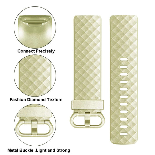For FITBIT Charge 3 Official Pattern Metallic Watch Band(Golden) by bashfashion