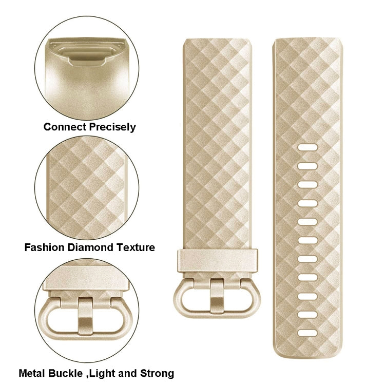 For FITBIT Charge 3 Official Pattern Metallic Watch Band(Champagne Gold) by bashfashion