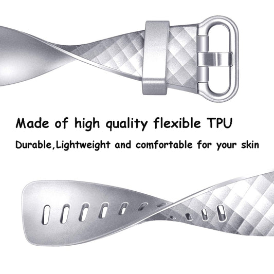 For FITBIT Charge 3 Official Pattern Metallic Watch Band(Silver) by bashfashion