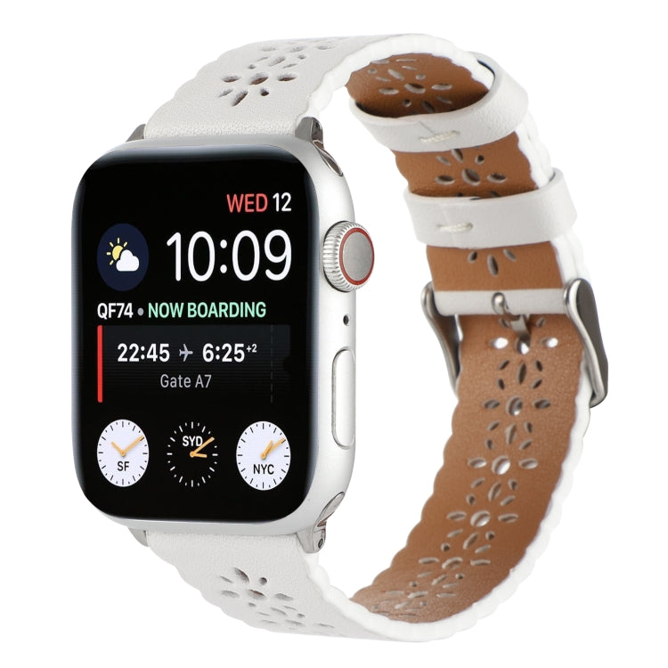 Hollow Genuine Leather Watch Band For Apple Watch Ultra 49mm&Watch Ultra 2 49mm / Series 9&8&7 45mm / SE 3&SE 2&6&SE&5&4 44mm / 3&2&1 42mm(White) by bashfashion
