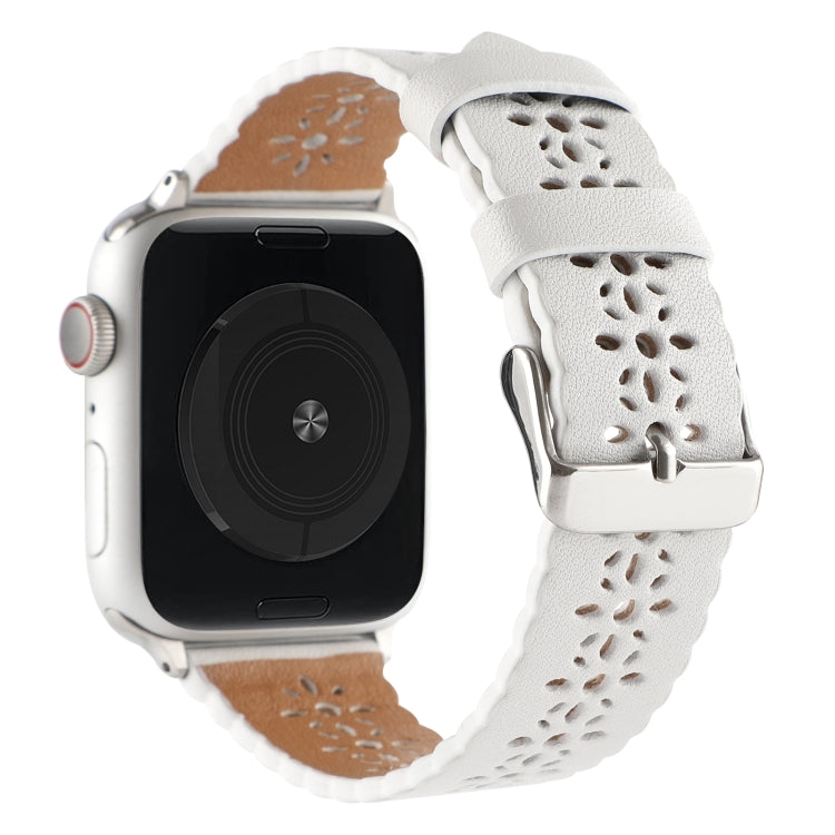 Hollow Genuine Leather Watch Band For Apple Watch Ultra 49mm&Watch Ultra 2 49mm / Series 9&8&7 45mm / SE 3&SE 2&6&SE&5&4 44mm / 3&2&1 42mm(White) by bashfashion
