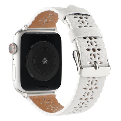 Hollow Genuine Leather Watch Band For Apple Watch Ultra 49mm&Watch Ultra 2 49mm / Series 9&8&7 45mm / SE 3&SE 2&6&SE&5&4 44mm / 3&2&1 42mm(White) by bashfashion