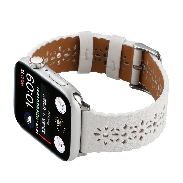 Hollow Genuine Leather Watch Band For Apple Watch Ultra 49mm&Watch Ultra 2 49mm / Series 9&8&7 45mm / SE 3&SE 2&6&SE&5&4 44mm / 3&2&1 42mm(White) by bashfashion