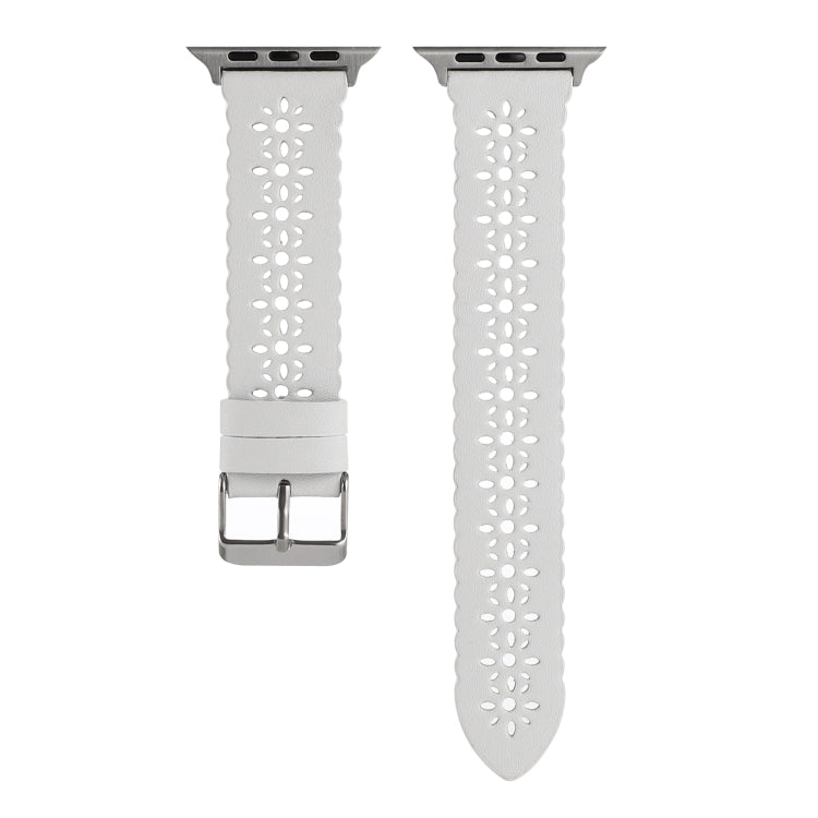 Hollow Genuine Leather Watch Band For Apple Watch Ultra 49mm&Watch Ultra 2 49mm / Series 9&8&7 45mm / SE 3&SE 2&6&SE&5&4 44mm / 3&2&1 42mm(White) by bashfashion