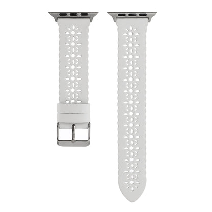 Hollow Genuine Leather Watch Band For Apple Watch Ultra 49mm&Watch Ultra 2 49mm / Series 9&8&7 45mm / SE 3&SE 2&6&SE&5&4 44mm / 3&2&1 42mm(White) by bashfashion