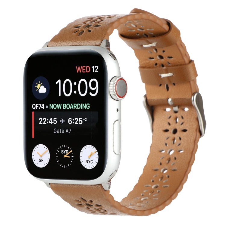 Hollow Genuine Leather Watch Band For Apple Watch Ultra 49mm&Watch Ultra 2 49mm / Series 9&8&7 45mm / SE 3&SE 2&6&SE&5&4 44mm / 3&2&1 42mm(Brown) by bashfashion
