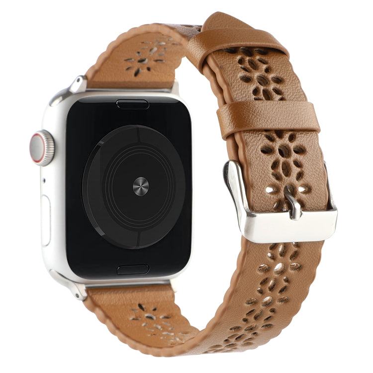 Hollow Genuine Leather Watch Band For Apple Watch Ultra 49mm&Watch Ultra 2 49mm / Series 9&8&7 45mm / SE 3&SE 2&6&SE&5&4 44mm / 3&2&1 42mm(Brown) by bashfashion
