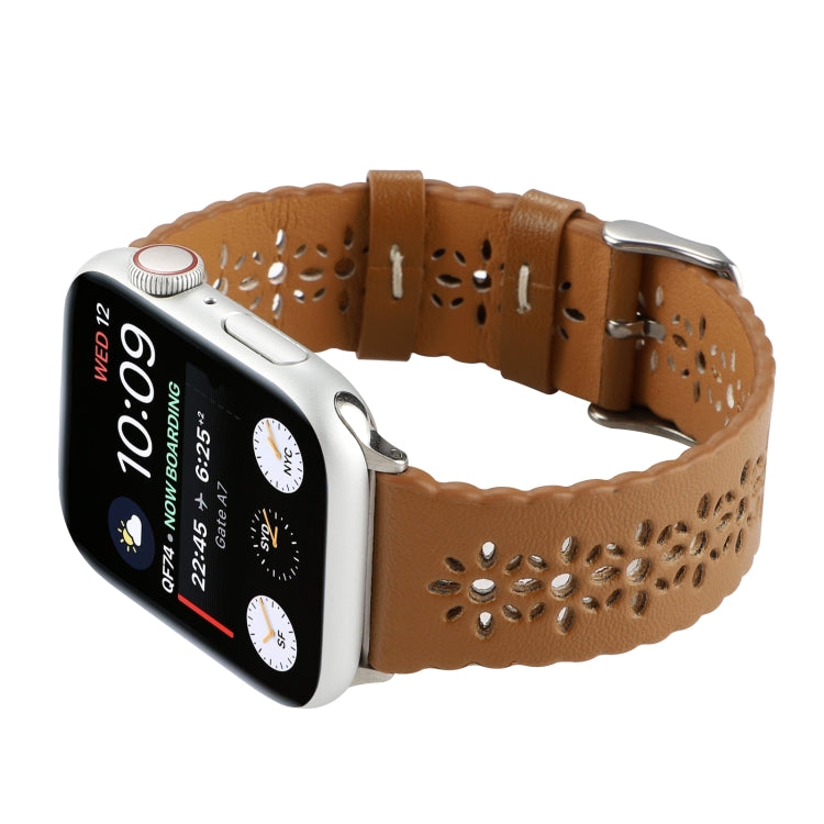 Hollow Genuine Leather Watch Band For Apple Watch Ultra 49mm&Watch Ultra 2 49mm / Series 9&8&7 45mm / SE 3&SE 2&6&SE&5&4 44mm / 3&2&1 42mm(Brown) by bashfashion