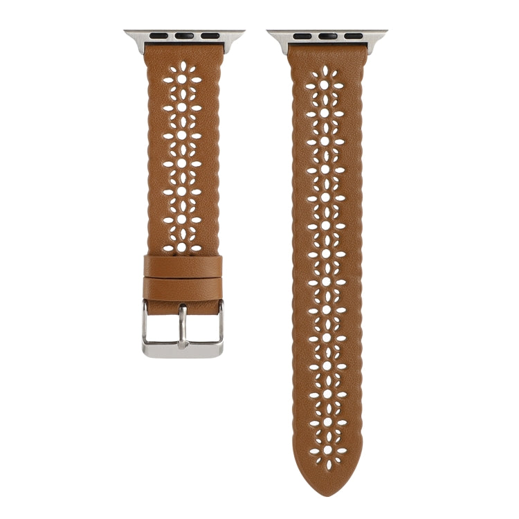 Hollow Genuine Leather Watch Band For Apple Watch Ultra 49mm&Watch Ultra 2 49mm / Series 9&8&7 45mm / SE 3&SE 2&6&SE&5&4 44mm / 3&2&1 42mm(Brown) by bashfashion