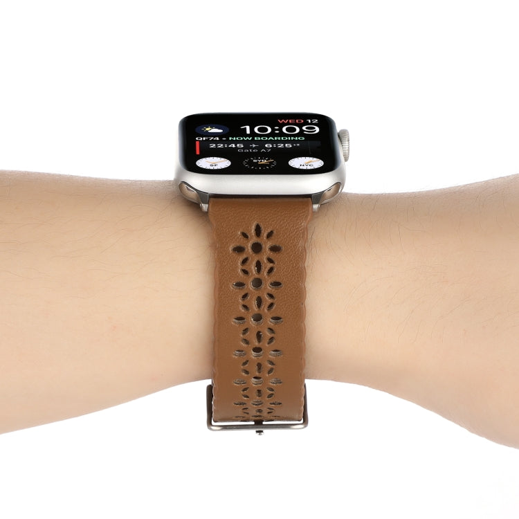 Hollow Genuine Leather Watch Band For Apple Watch Ultra 49mm&Watch Ultra 2 49mm / Series 9&8&7 45mm / SE 3&SE 2&6&SE&5&4 44mm / 3&2&1 42mm(Brown) by bashfashion
