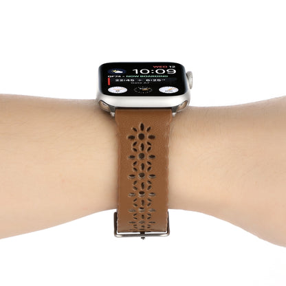 Hollow Genuine Leather Watch Band For Apple Watch Ultra 49mm&Watch Ultra 2 49mm / Series 9&8&7 45mm / SE 3&SE 2&6&SE&5&4 44mm / 3&2&1 42mm(Brown) by bashfashion