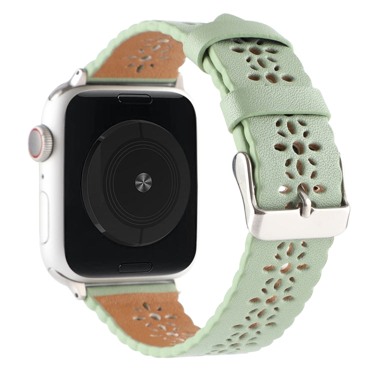 Hollow Genuine Leather Watch Band For Apple Watch Ultra 49mm&Watch Ultra 2 49mm / Series 9&8&7 45mm / SE 3&SE 2&6&SE&5&4 44mm / 3&2&1 42mm(Green) by bashfashion