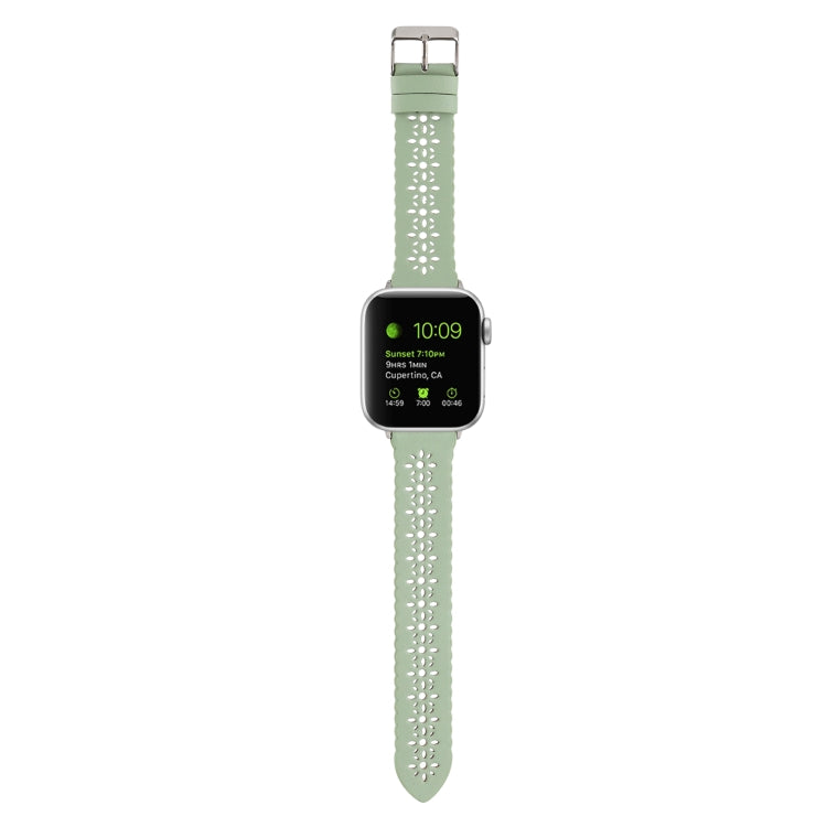 Hollow Genuine Leather Watch Band For Apple Watch Ultra 49mm&Watch Ultra 2 49mm / Series 9&8&7 45mm / SE 3&SE 2&6&SE&5&4 44mm / 3&2&1 42mm(Green) by bashfashion