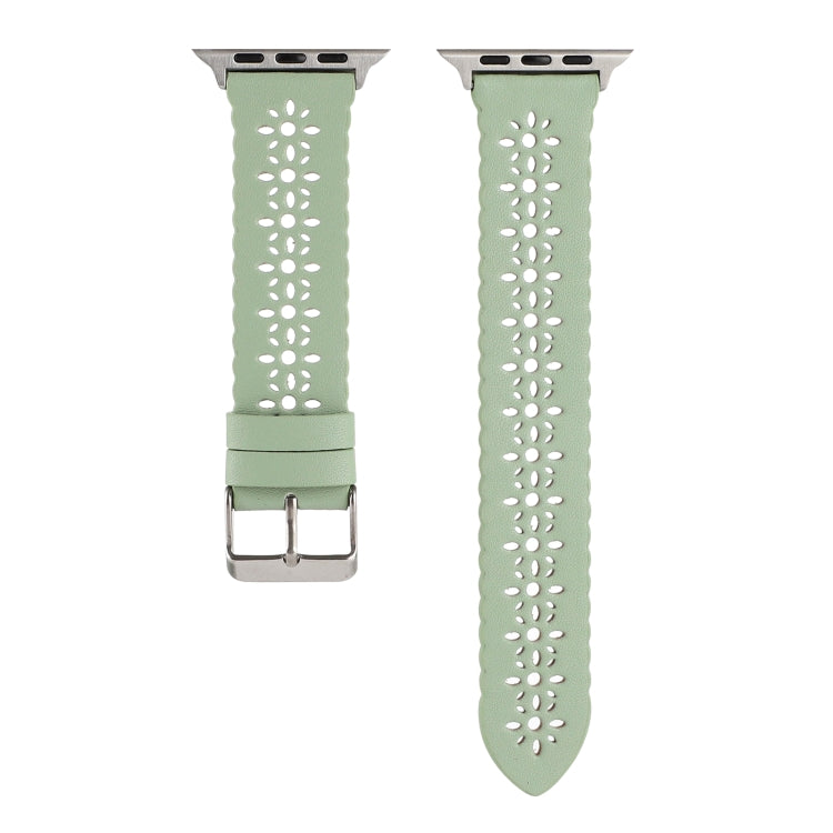 Hollow Genuine Leather Watch Band For Apple Watch Ultra 49mm&Watch Ultra 2 49mm / Series 9&8&7 45mm / SE 3&SE 2&6&SE&5&4 44mm / 3&2&1 42mm(Green) by bashfashion