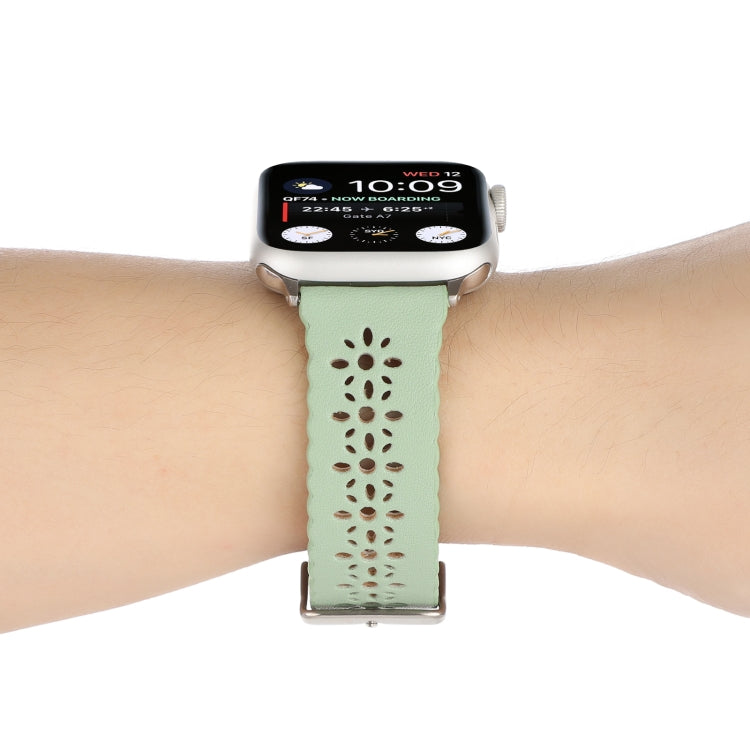 Hollow Genuine Leather Watch Band For Apple Watch Ultra 49mm&Watch Ultra 2 49mm / Series 9&8&7 45mm / SE 3&SE 2&6&SE&5&4 44mm / 3&2&1 42mm(Green) by bashfashion