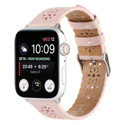 Hollow Genuine Leather Watch Band For Apple Watch Ultra 49mm&Watch Ultra 2 49mm / Series 9&8&7 45mm / SE 3&SE 2&6&SE&5&4 44mm / 3&2&1 42mm(Pink) by bashfashion