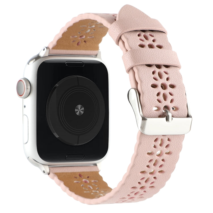 Hollow Genuine Leather Watch Band For Apple Watch Ultra 49mm&Watch Ultra 2 49mm / Series 9&8&7 45mm / SE 3&SE 2&6&SE&5&4 44mm / 3&2&1 42mm(Pink) by bashfashion
