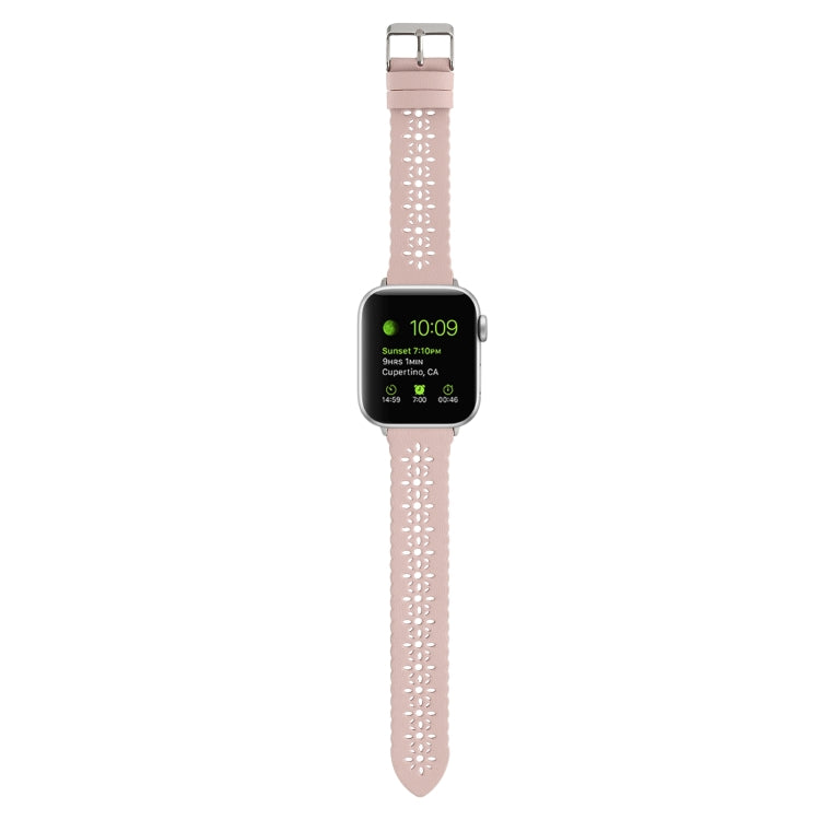 Hollow Genuine Leather Watch Band For Apple Watch Ultra 49mm&Watch Ultra 2 49mm / Series 9&8&7 45mm / SE 3&SE 2&6&SE&5&4 44mm / 3&2&1 42mm(Pink) by bashfashion