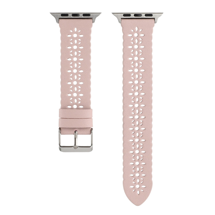Hollow Genuine Leather Watch Band For Apple Watch Ultra 49mm&Watch Ultra 2 49mm / Series 9&8&7 45mm / SE 3&SE 2&6&SE&5&4 44mm / 3&2&1 42mm(Pink) by bashfashion
